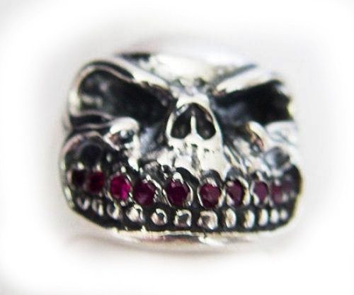 Ruby Teeth Skull Silver Ring 2