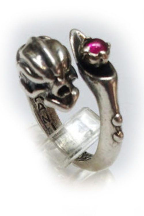 Skull-Hand-Stone Silver Ring