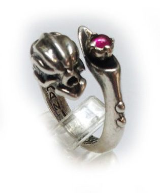 Skull-Hand-Stone Silver Ring
