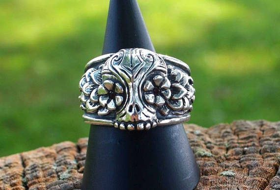 Day Of The Dead Skull Silver Ring 4