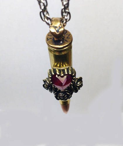 Love Bullet “CZ Red Heart With Roses” Silver Pendant 2