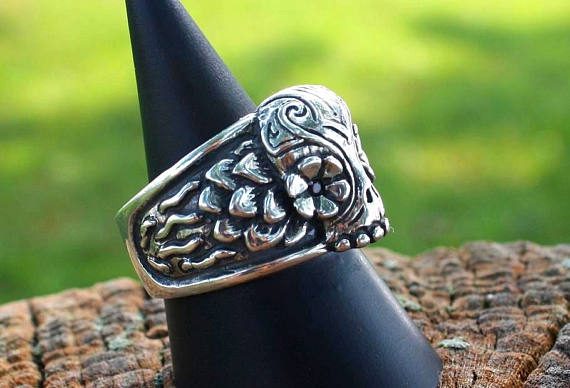 Day Of The Dead Skull Silver Ring 3