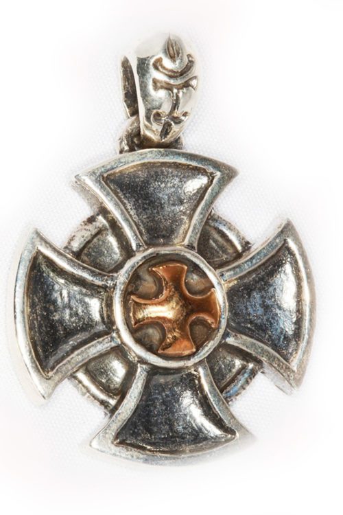 Cross Shield Sterling Silver & Bronze Pendant