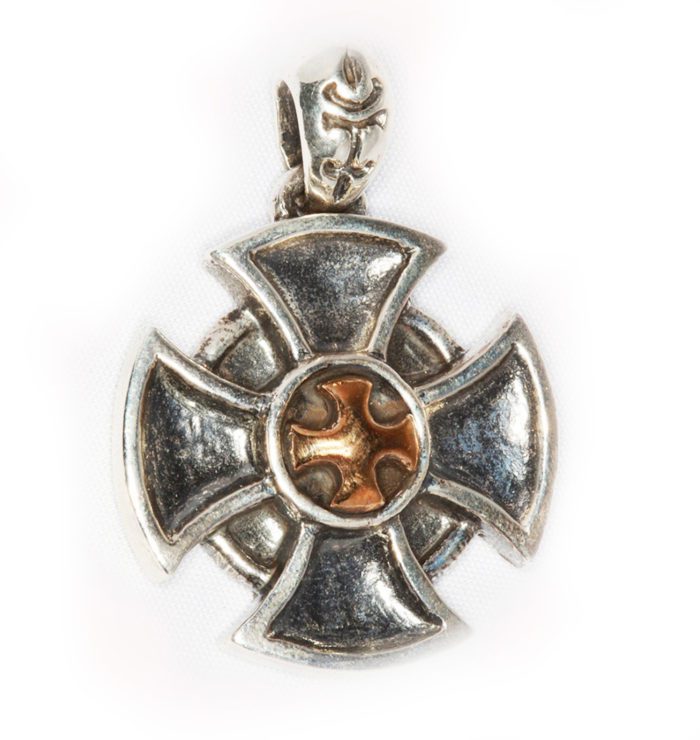 Cross Shield Sterling Silver & Bronze Pendant