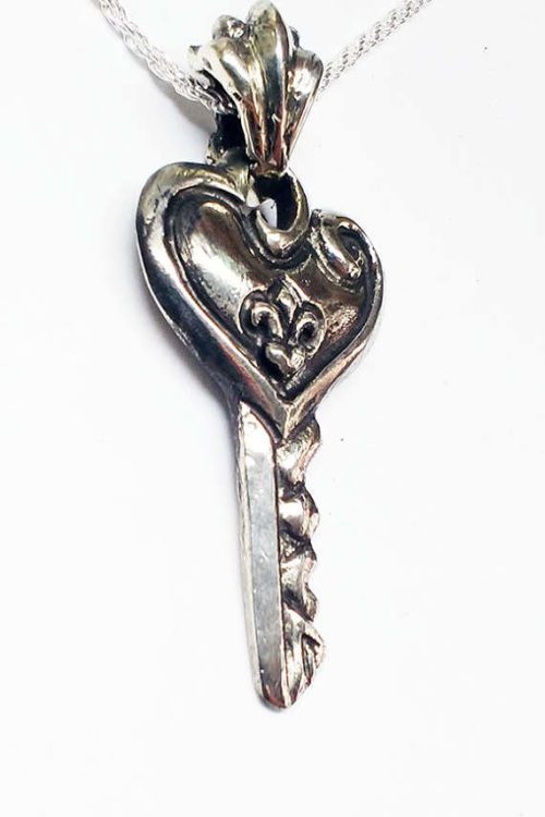 Key For Heart Love Silver Pendant