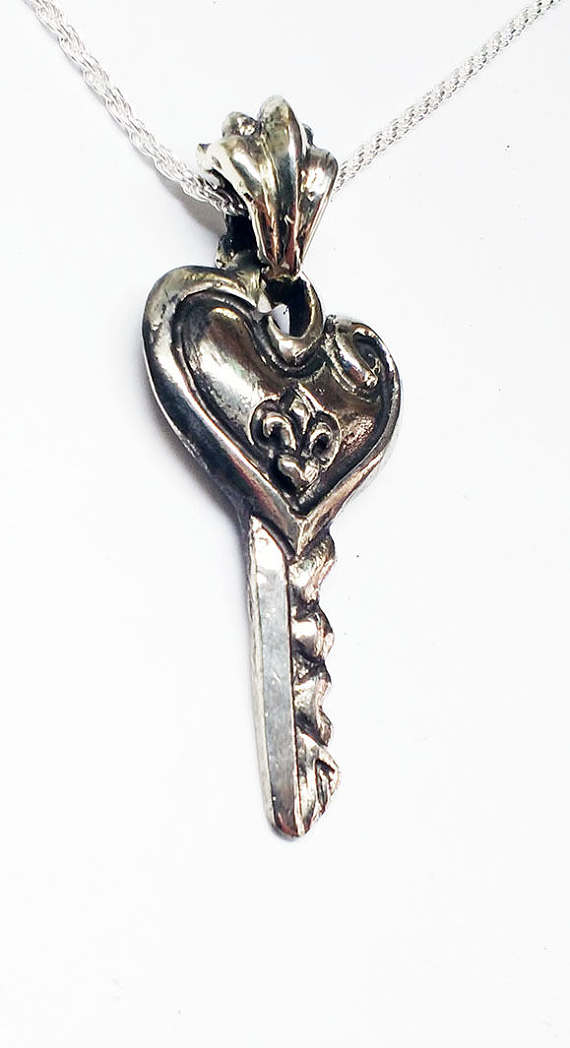 Key For Heart Love Silver Pendant