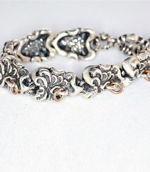 Sterling Silver & Bronze Tribal Skull Bracelet 3