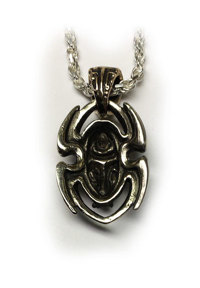 Spider with Skull Hook Silver Pendant 3