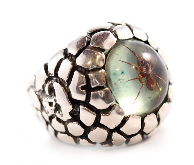 Sterling Silver Amber Spider Ring