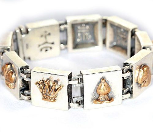 Sterling Silver and Bronze Chess Piece Charm Bracelet