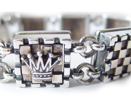 Chess Board Sterling Silver & Bronze Bracelet