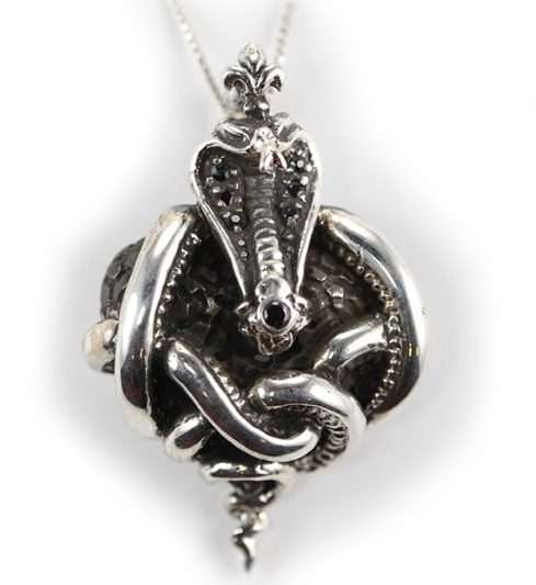 Cobra Wrapping Heart Sterling Silver Pendant