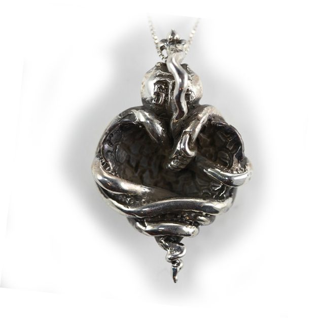 Cobra Wrapping Heart Sterling Silver Pendant 2