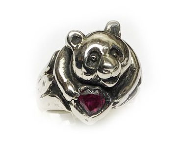 Lovely panda silver ring with heart stone