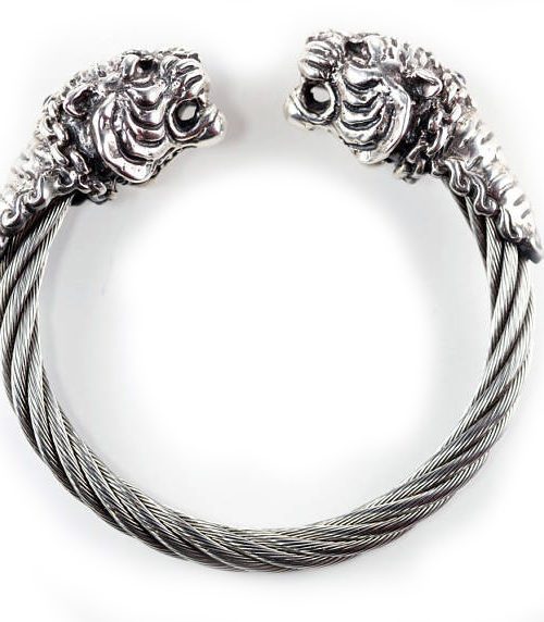 Double Tiger Head Sterling Silver Bracelet