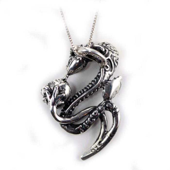 Sterling Silver Snake With Rose Pendant 2