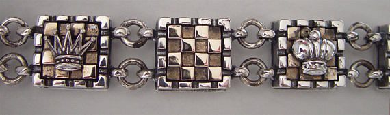 Chess Board Sterling Silver & Bronze Bracelet 2