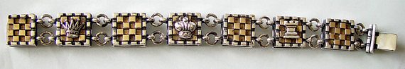 Chess Board Sterling Silver & Bronze Bracelet 3