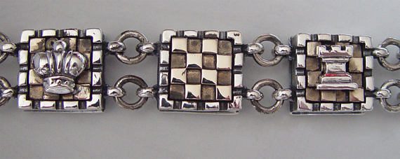 Chess Board Sterling Silver & Bronze Bracelet 5