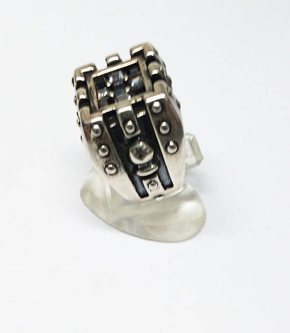 Chess Silver Ring With CZ Stones 4