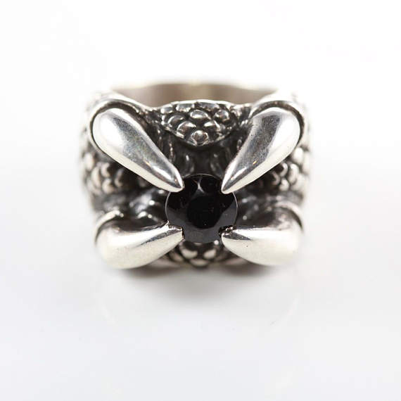 Sterling Silver Dragon Claw Ring with Black CZ Stone 2