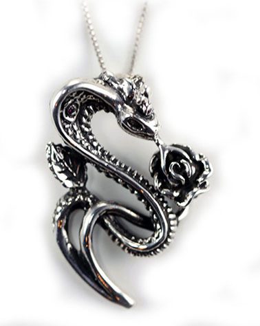 Sterling Silver Snake With Rose Pendant