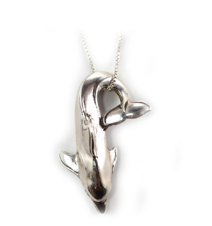 Diving Dolphin Sterling Silver Pendant
