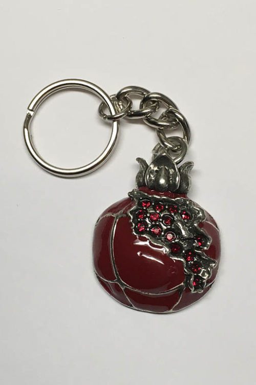 Map of Armenia Red Pomegranate Keychain Pewter v1