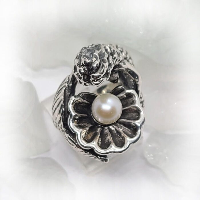 Mermaid with Pearl Silver Ring 2