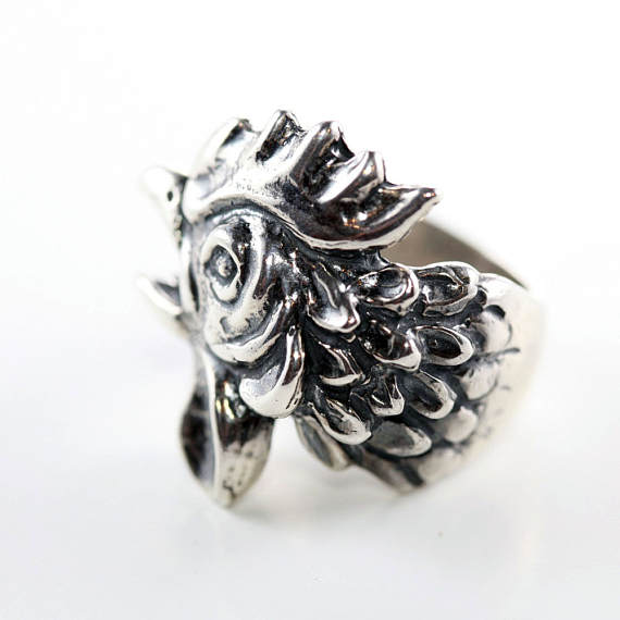 Pitukgh Rooster Head Sterling Silver Ring 4