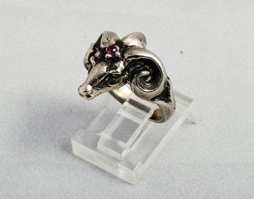 The Ram Small Silver Ring with Ruby 2