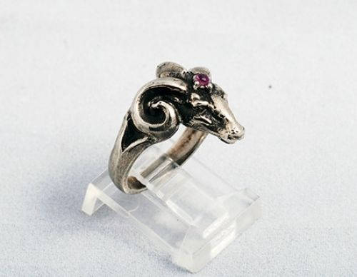 The Ram Small Silver Ring with Ruby 3