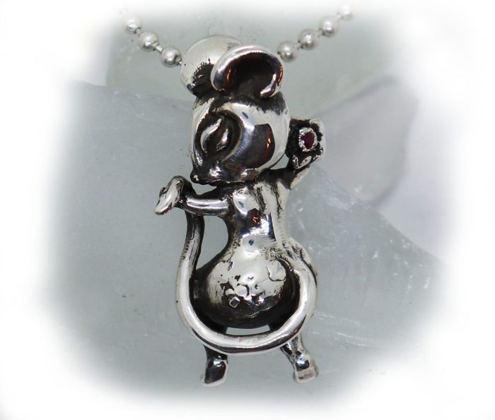 Rat Year Sterling Silver Pendant with Ruby Stone