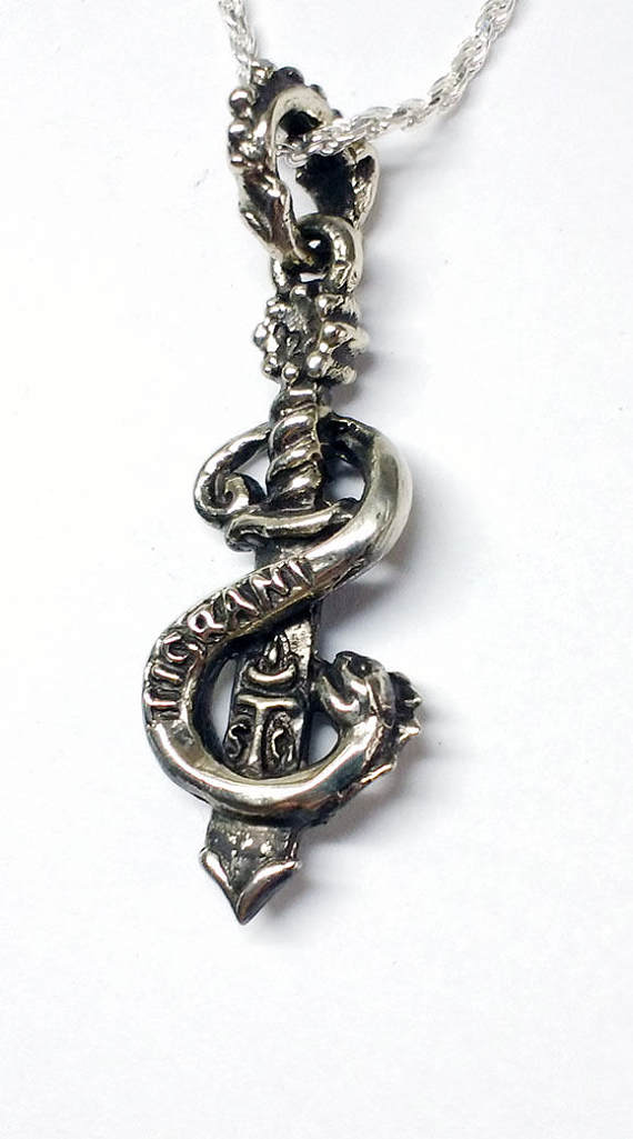 Snake Wrapped Dagger Silver Pendant 3