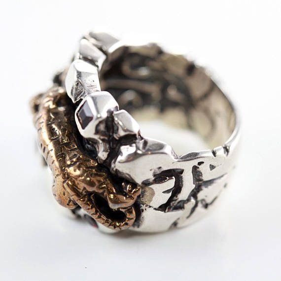 Tiger On The Rock Sterling Silver & Bronze Ring 2