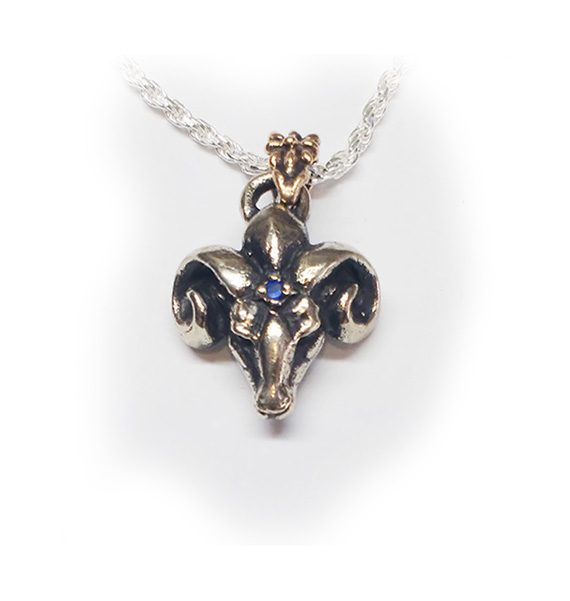 The Ram Silver Pendant with Sapphire V2 Small 2