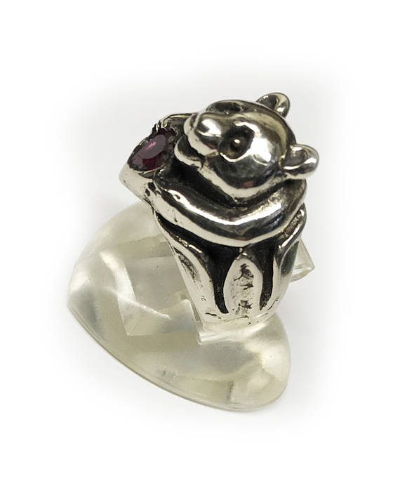 Lovely panda silver ring with heart stone 4