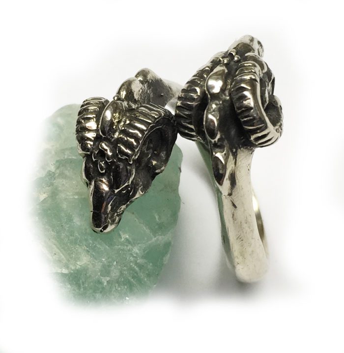 Double Ram Head Sterling Silver Ring 2