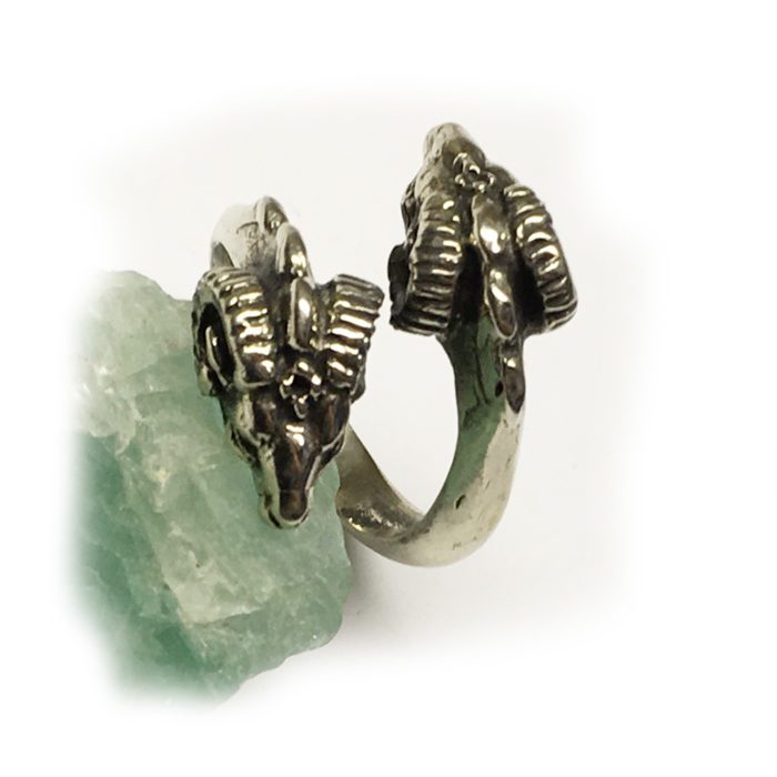 Double Ram Head Sterling Silver Ring 3