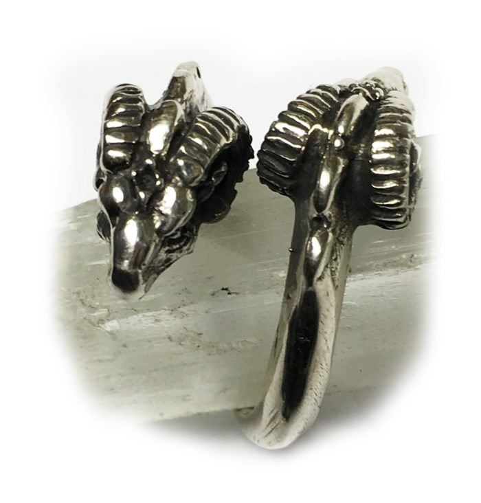 Double Ram Head Sterling Silver Ring 4