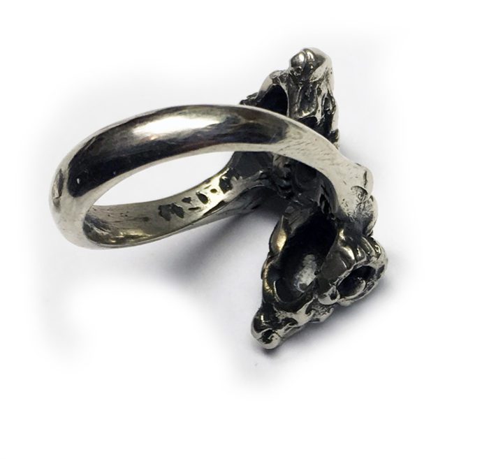 Double Ram Head Sterling Silver Ring 5