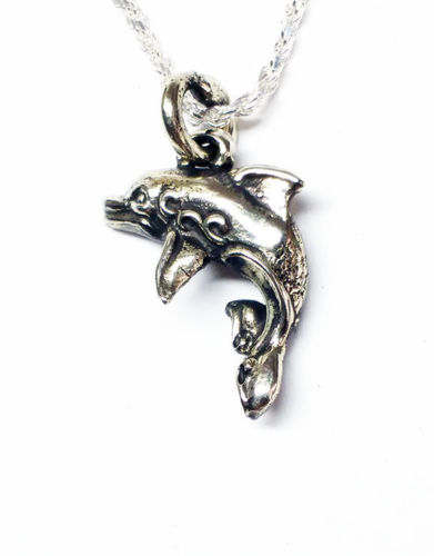 Smiling Dolphin V- Small Silver Pendant 2