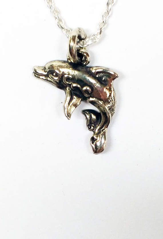 Smiling Dolphin V- Small Silver Pendant 3