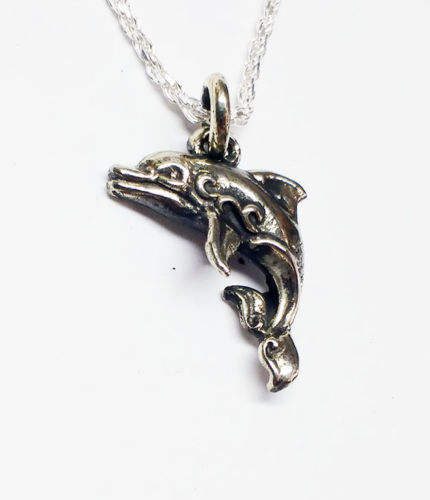 Smiling Dolphin V- Small Silver Pendant