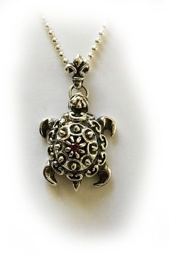 Turtle With Ruby Silver Pendant