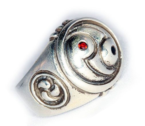 Yin Yang Black and Red Sterling Silver Ring