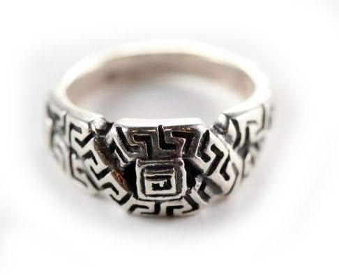 Heart Patterns Style Square Sterling Silver Ring