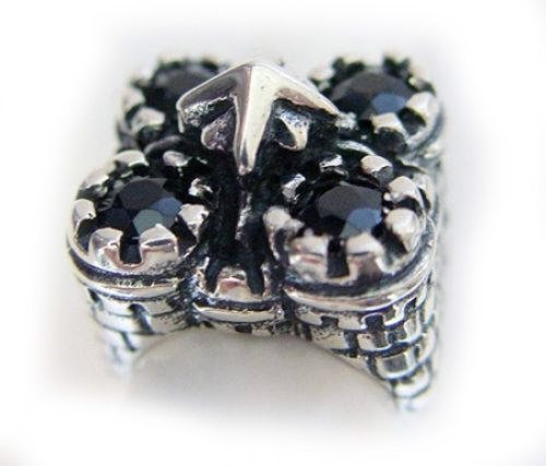 Castle Sterling Silver Ring with Black Stones