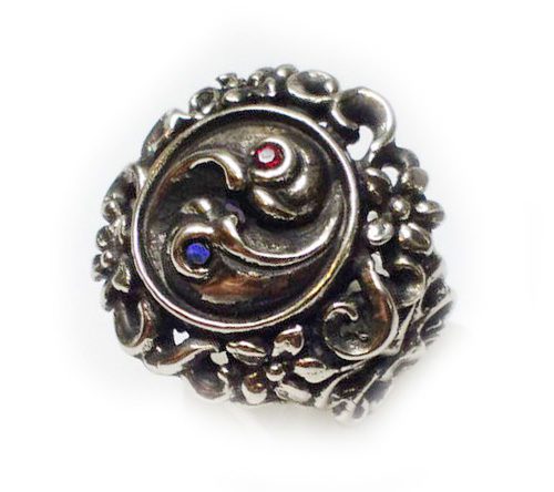 Yin Yang With Flowers Silver Ring
