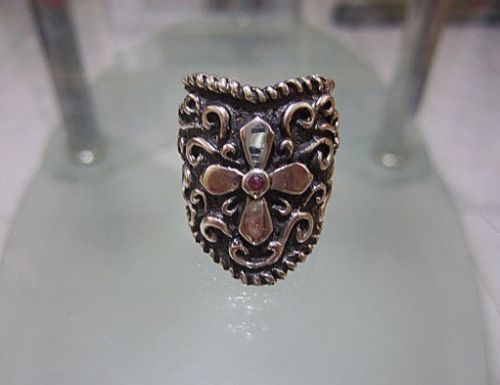 April Showers ruby cross stone faith ring